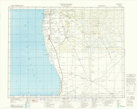 Historic Map : (Second World War - North Africa) Deutsche Heereskaarte Afrika 1:200 000 (Libyen), 1942, General Staff of the German Army, Vintage Wall Art