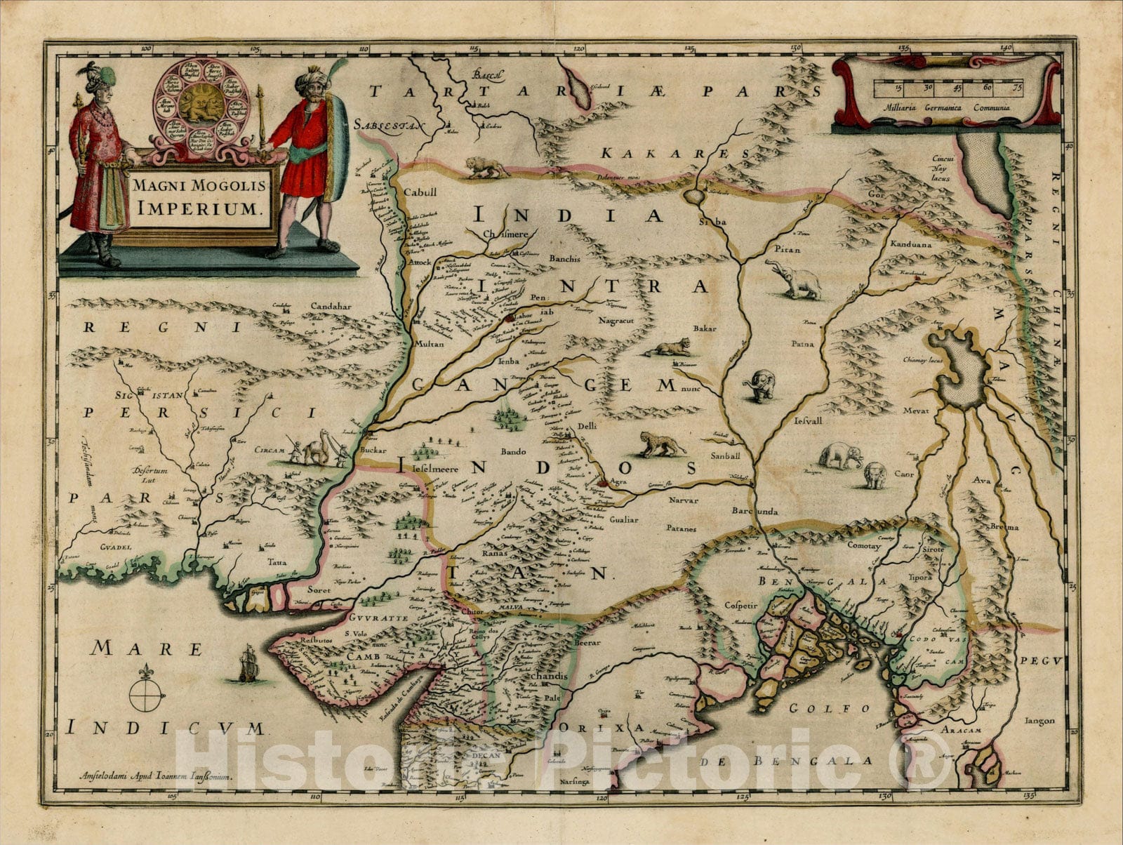 Historic Map : Magni Mogolis Imperium, c1640, Jan Jansson, Vintage Wall Art