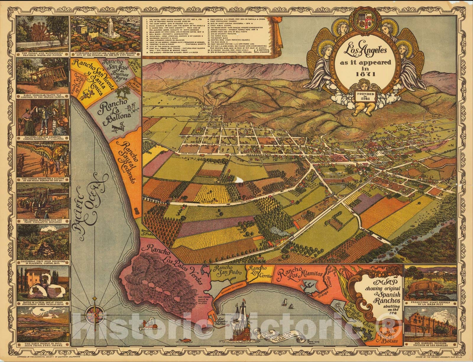 Historic Map : Los Angeles as it appeared in 1871, 1929, Gores, Vintage Wall Art