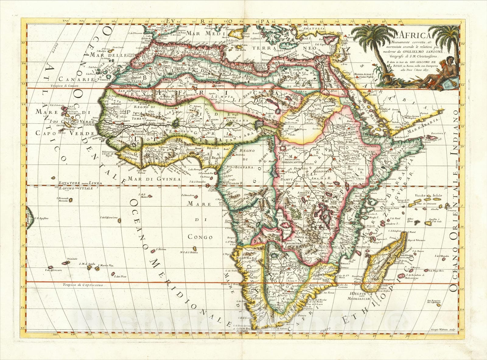 Historic Map : L'Africa Nuovamente corretta et accresciuta secondo le relationi, 1677, 1677, Giacomo Giovanni Rossi, Vintage Wall Art