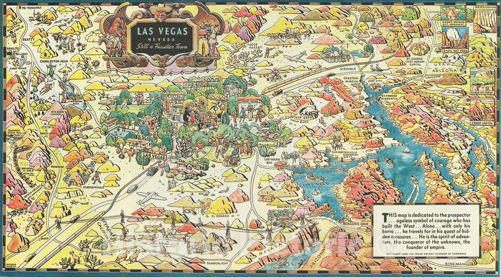 Historic Map : Las Vegas Nevada Still a Frontier Town, 1939, Raymond Winters, Vintage Wall Art