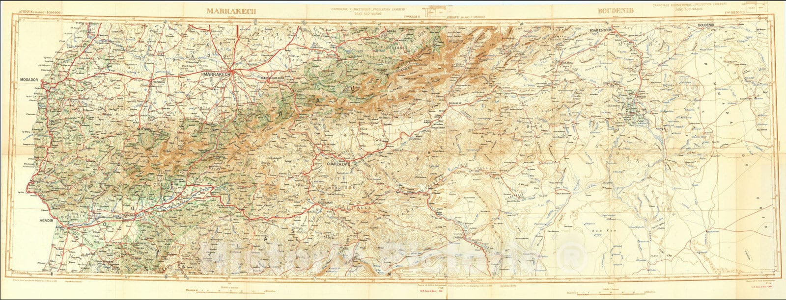 Historic Map : Marrakech - Boudenib, 1946, Service Geographique du Maroc, Vintage Wall Art