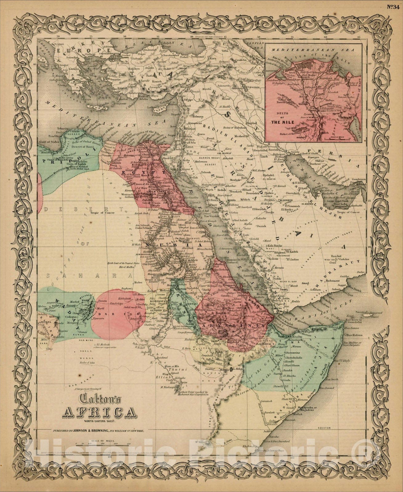 Historic Map : Colton's Africa- North Eastern Sheet, 1859, Joseph Hutchins Colton, Vintage Wall Art