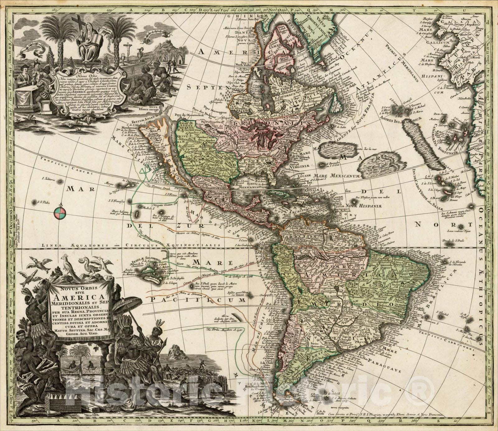 Historic Map : Novus Orbis Sive America Meridionalis et Septentrionalis, (California as an Island), c1730, Matthaus Seutter, Vintage Wall Art