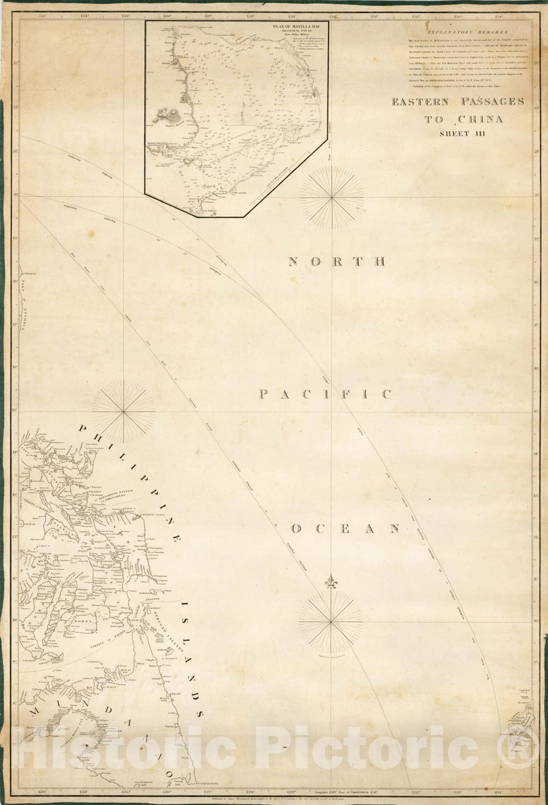 Historic Map : Eastern Passages To China Sheet III (Philippines, with Manilla Bay), 1828, James Horsburgh, Vintage Wall Art