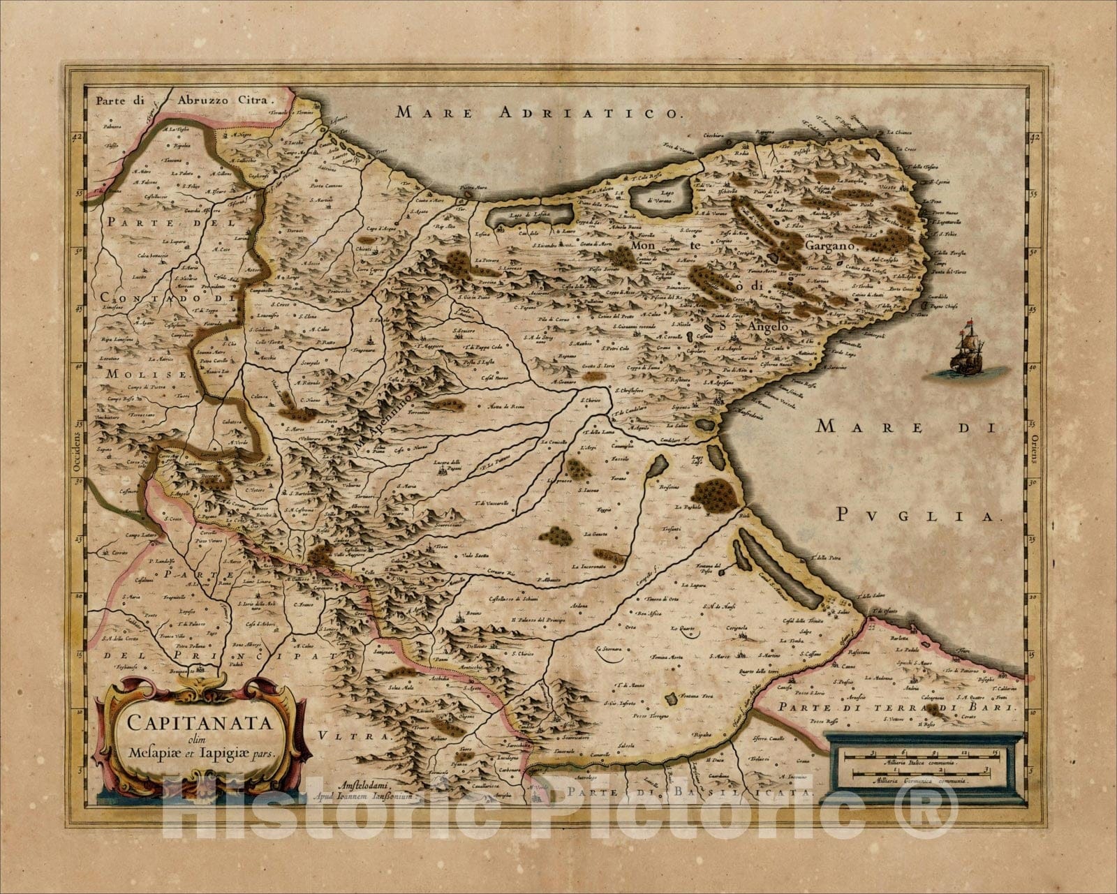 Historic Map : Captianata olimMespiae et Iapigiae pars, c1640, , Vintage Wall Art