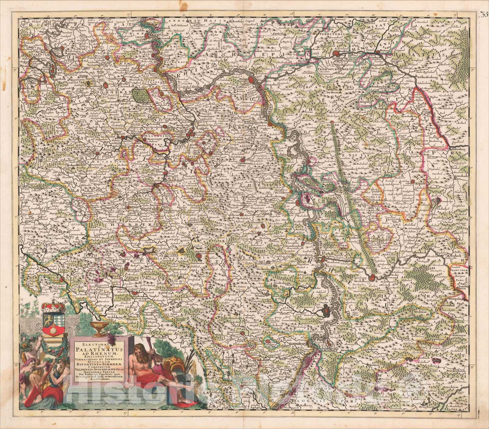 Historic Map : Electoratus et Palatinatus ad Rhenum, c1695, Justus Danckerts, Vintage Wall Art