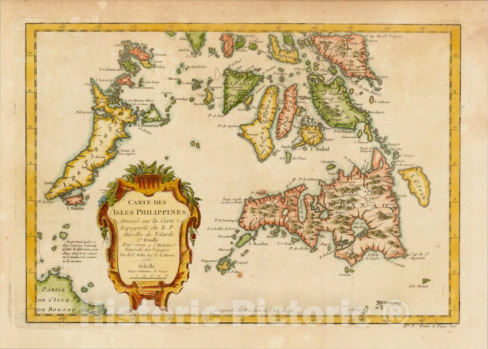 Historic Map : Carte Des Isles Philippines Dressee sur la Carte Espagnole du R.P. Murillo de Velarde. 2e Feuille, 1752, 1757, Jacques Nicolas Bellin, v1, Vintage Wall Art