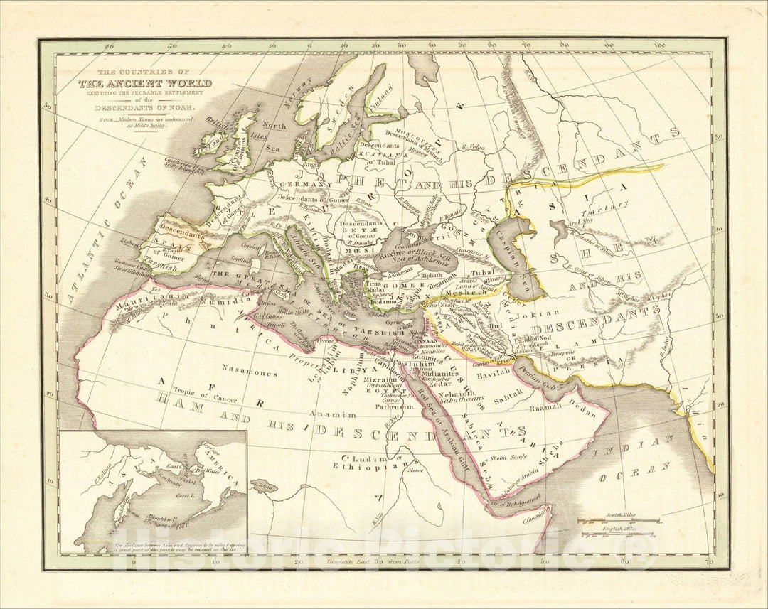 Historic Map : [Tracking Noah's Descendants] The Countries of The Ancient World Exhibiting The Probable Settlement of the Descendants of Noah, 1835, Vintage Wall Art