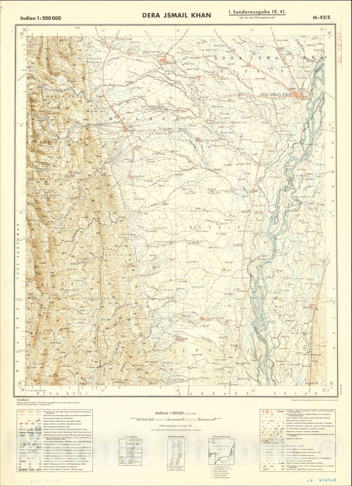Historic Map : (Second World War - India) Indien 1: 200 000, 1932, General Staff of the German Army, Vintage Wall Art