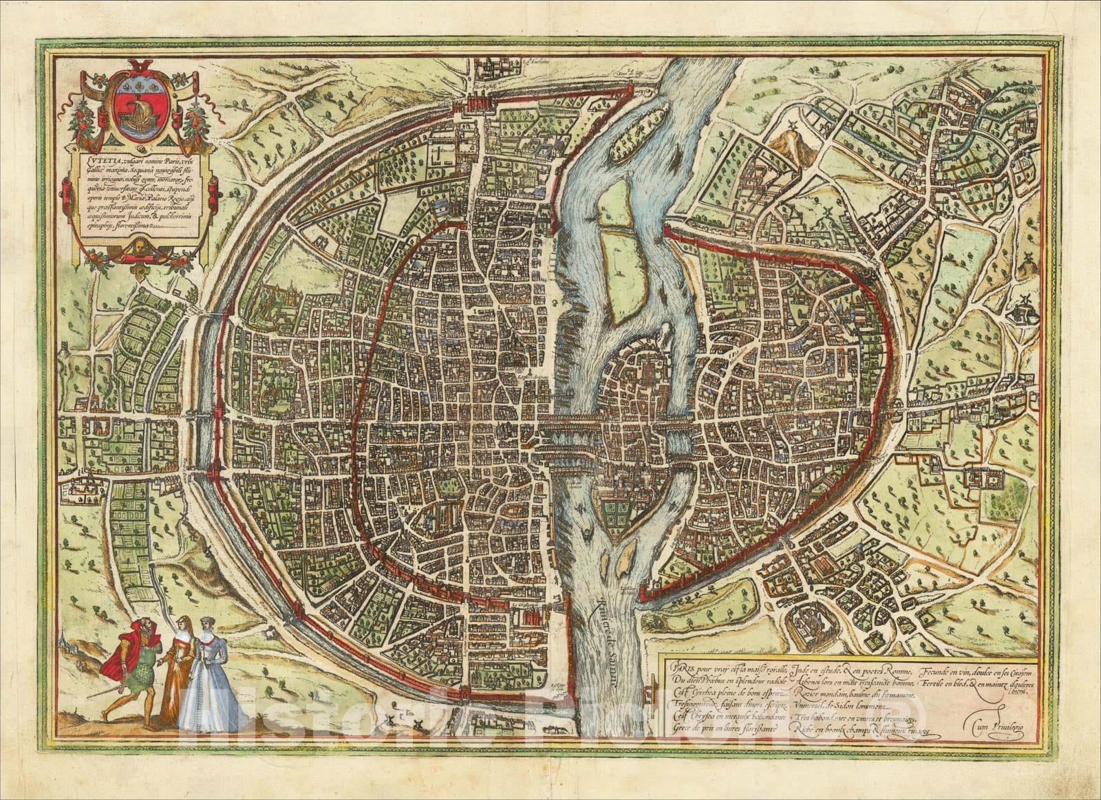 Historic Map : [Paris] Lutetia vulgari Nomine Paris, Urbs Galliae Maxima . . ., 1572, Georg Braun, v2, Vintage Wall Art