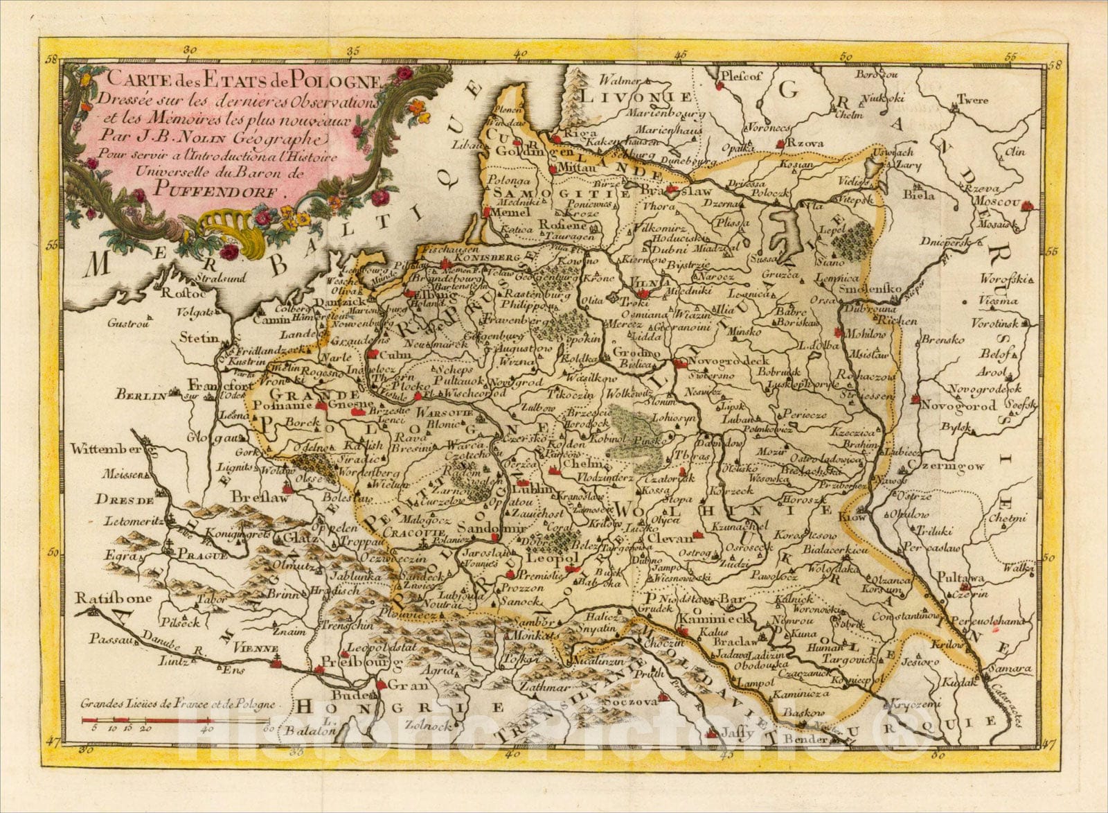 Historic Map : Carte des Etats de Pologne Dressee sur les dernieres Observations et les Memoires les plus nouveaux Par. J.B. Nolin, c1753, Jean-Baptiste Nolin, Vintage Wall Art