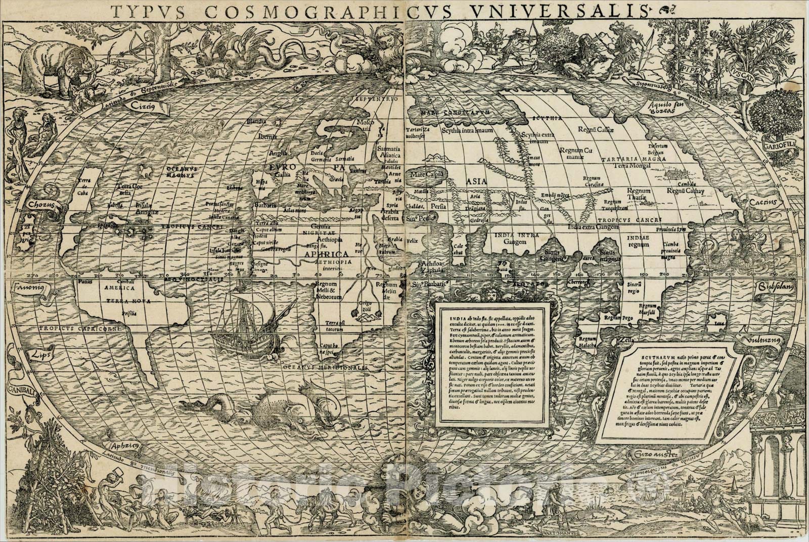 Historic Map : Typus Cosmographicus Universalis (with 1537 edition of Novus Orbis Regionum -- Ex Libris Principissae Piccolominiae Bibliotheca), 1537, Vintage Wall Art