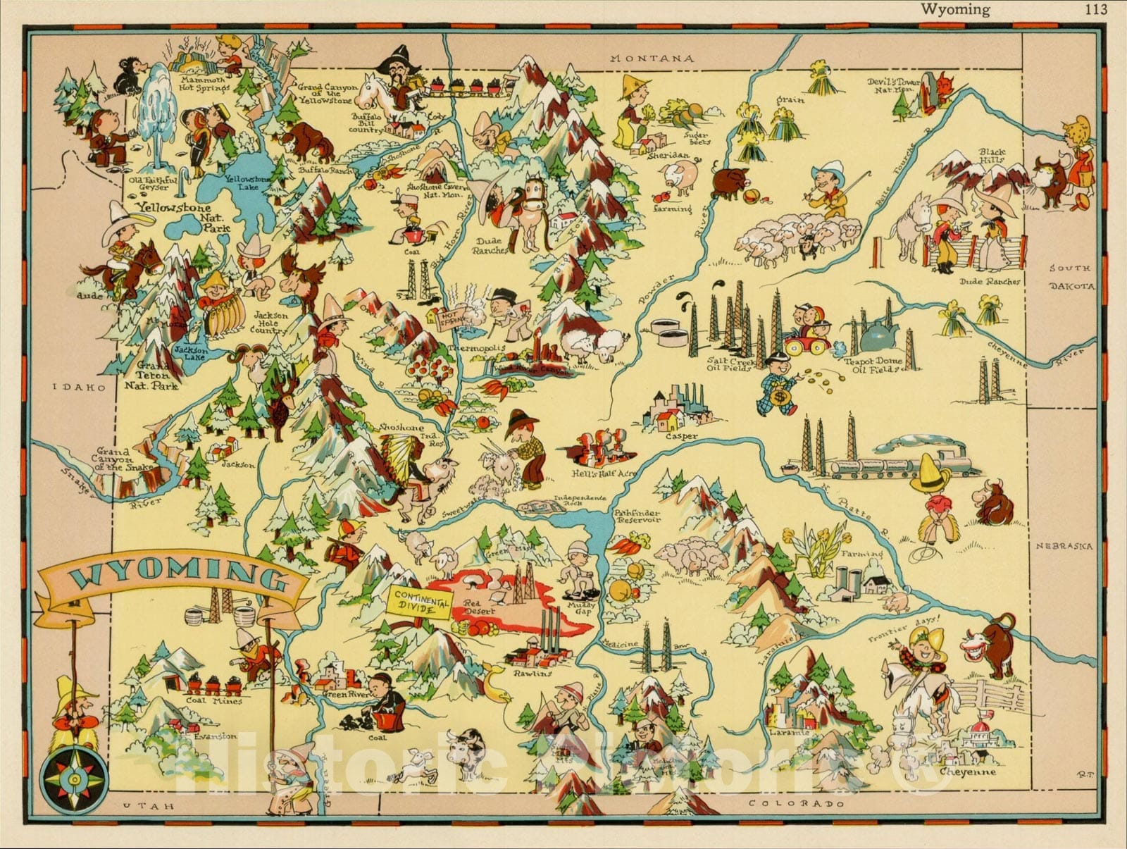 Historic Map : Wyoming, 1935, Ruth Taylor White, Vintage Wall Art