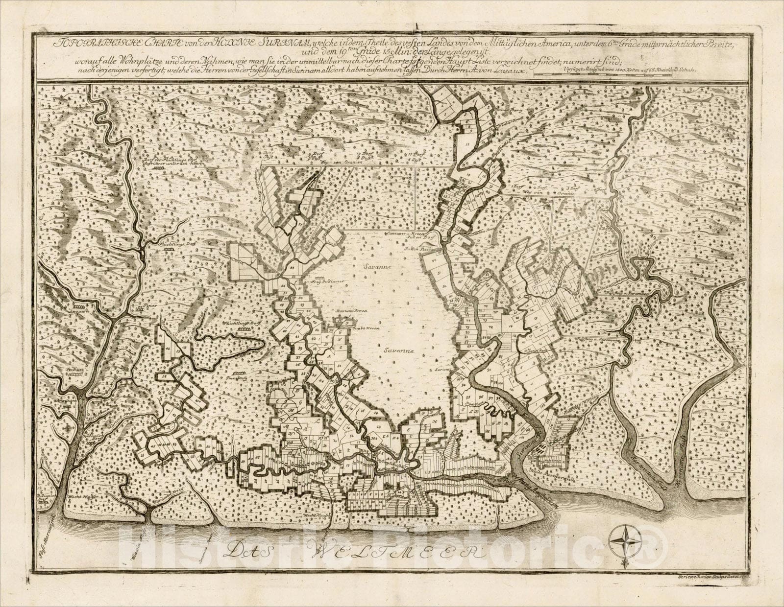 Historic Map : Topographische Charte von der Kolonie Surinam , 1775, Gericke, Vintage Wall Art