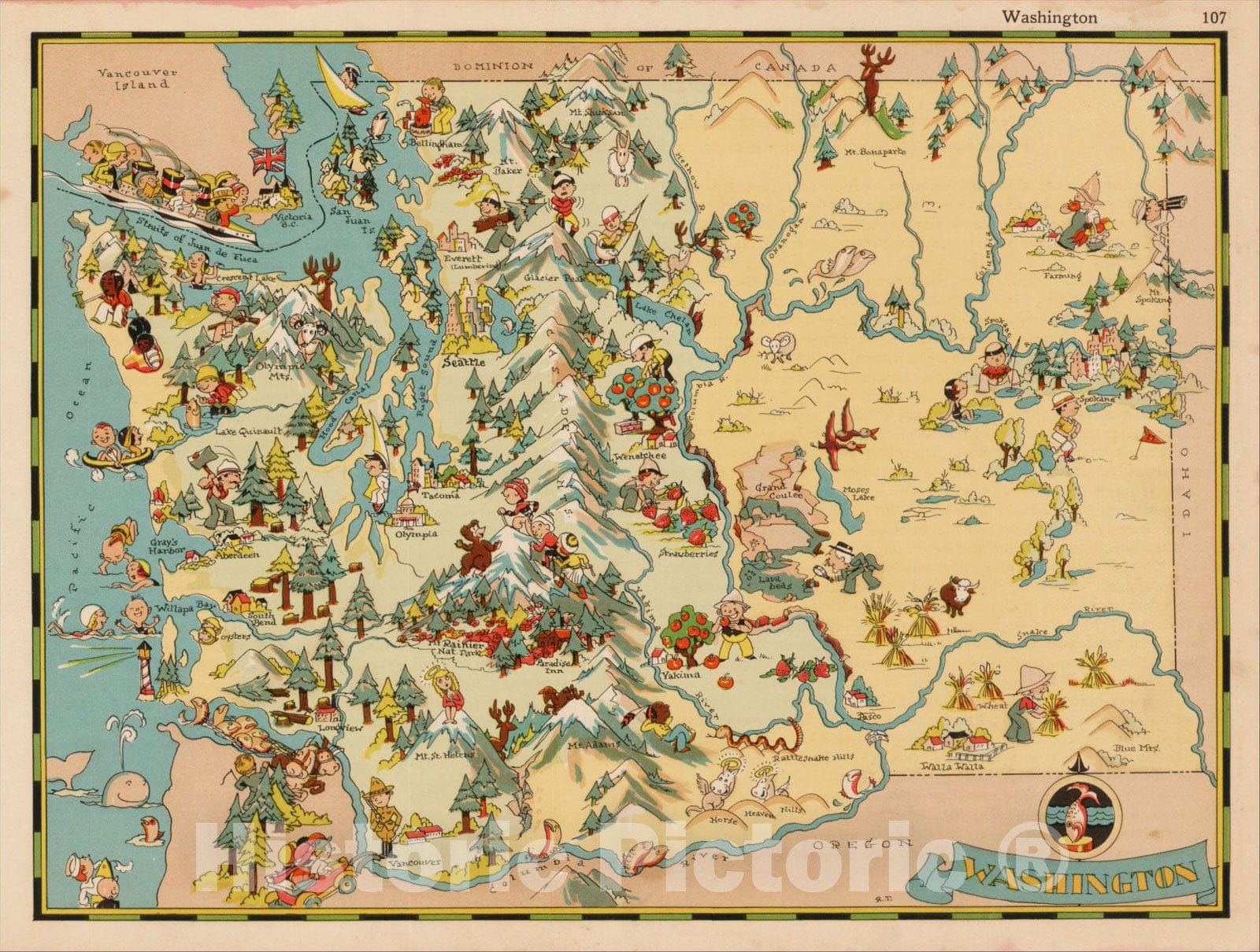 Historic Map : Washington, 1935, Ruth Taylor White, v2, Vintage Wall Art