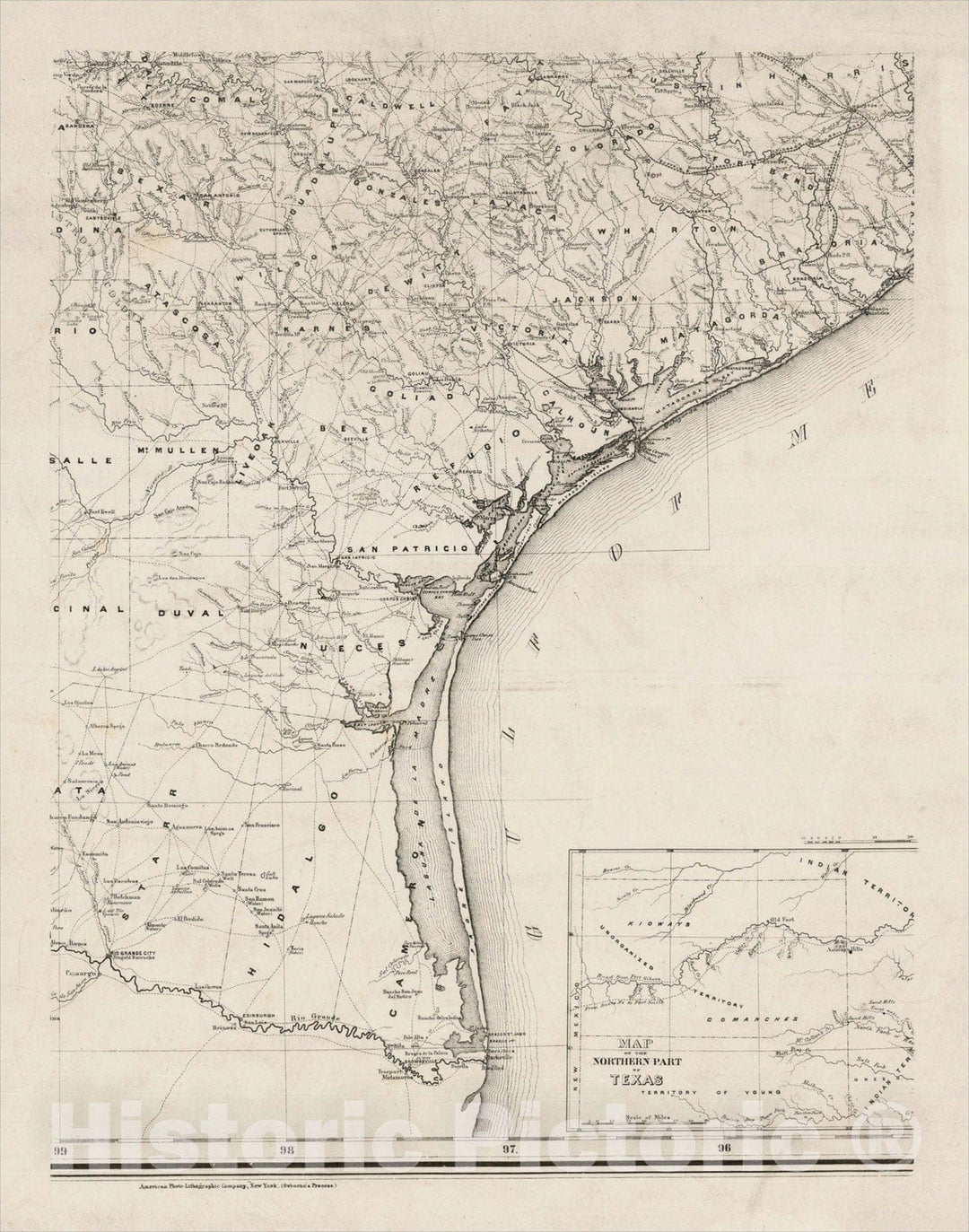 Historic Map : [Untitled Possible Proof Section of Pressler's Traveller's Map of the State of Texas], c1867, , Vintage Wall Art