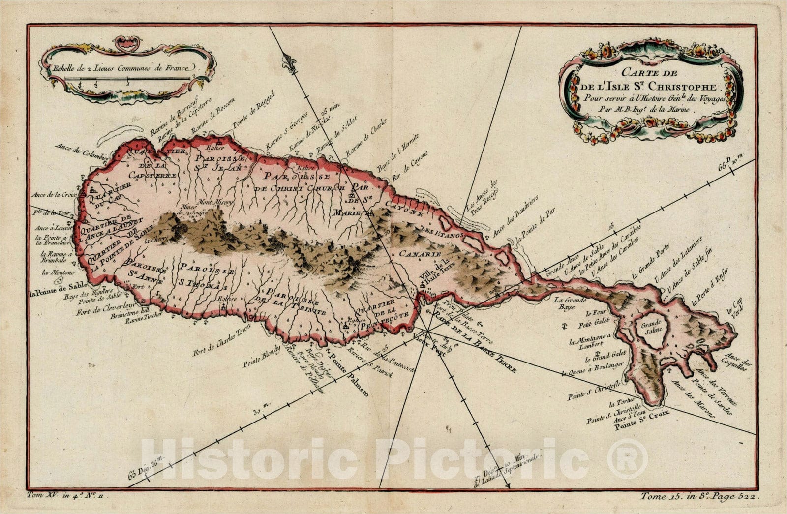 Historic Map : Carte de l'Isle St. Christophe pour Servir a l'Histoire Genle. des Voyages, 1758, Jacques Nicolas Bellin, Vintage Wall Art