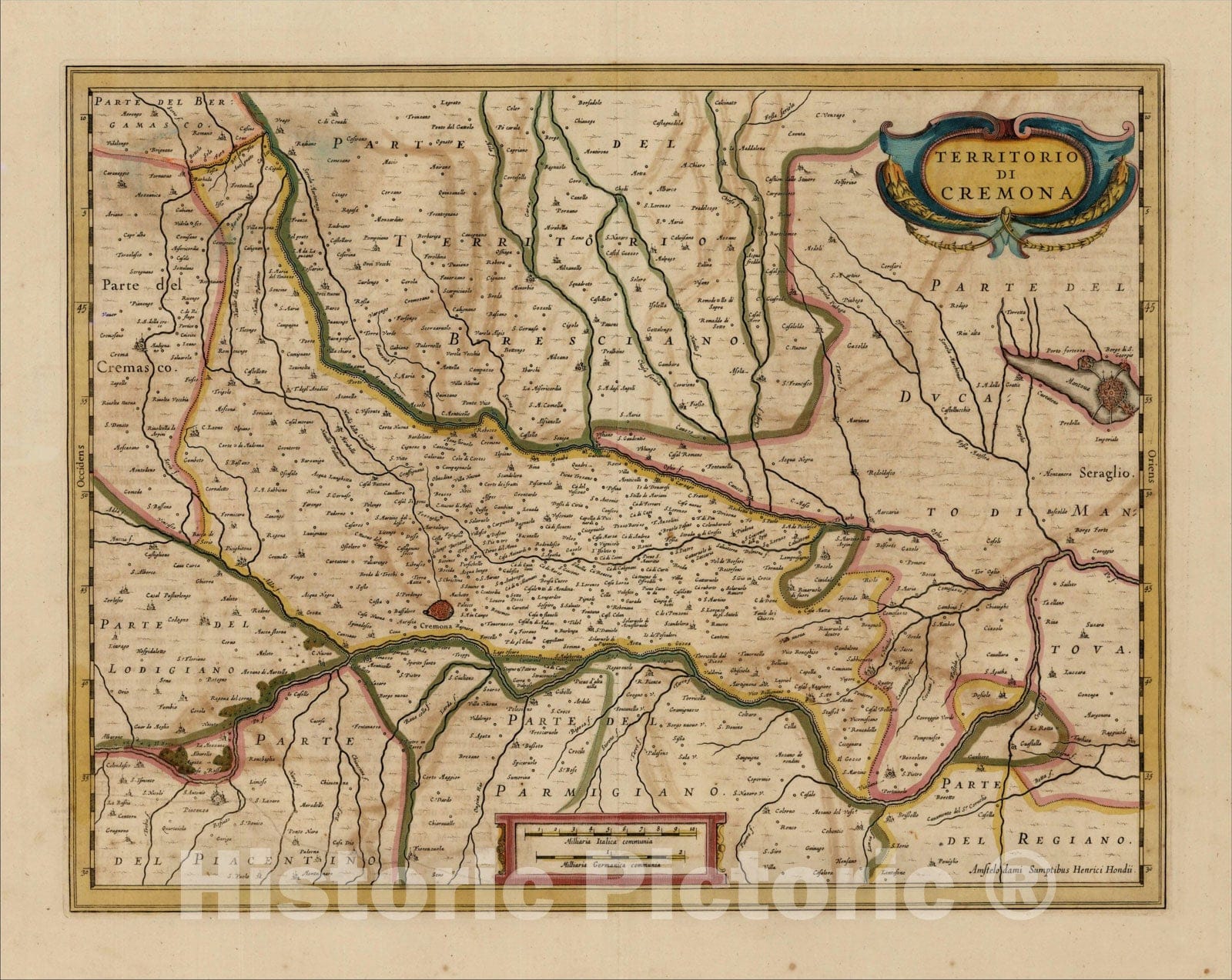 Historic Map : Territorio Di Cremona, c1640, , Vintage Wall Art