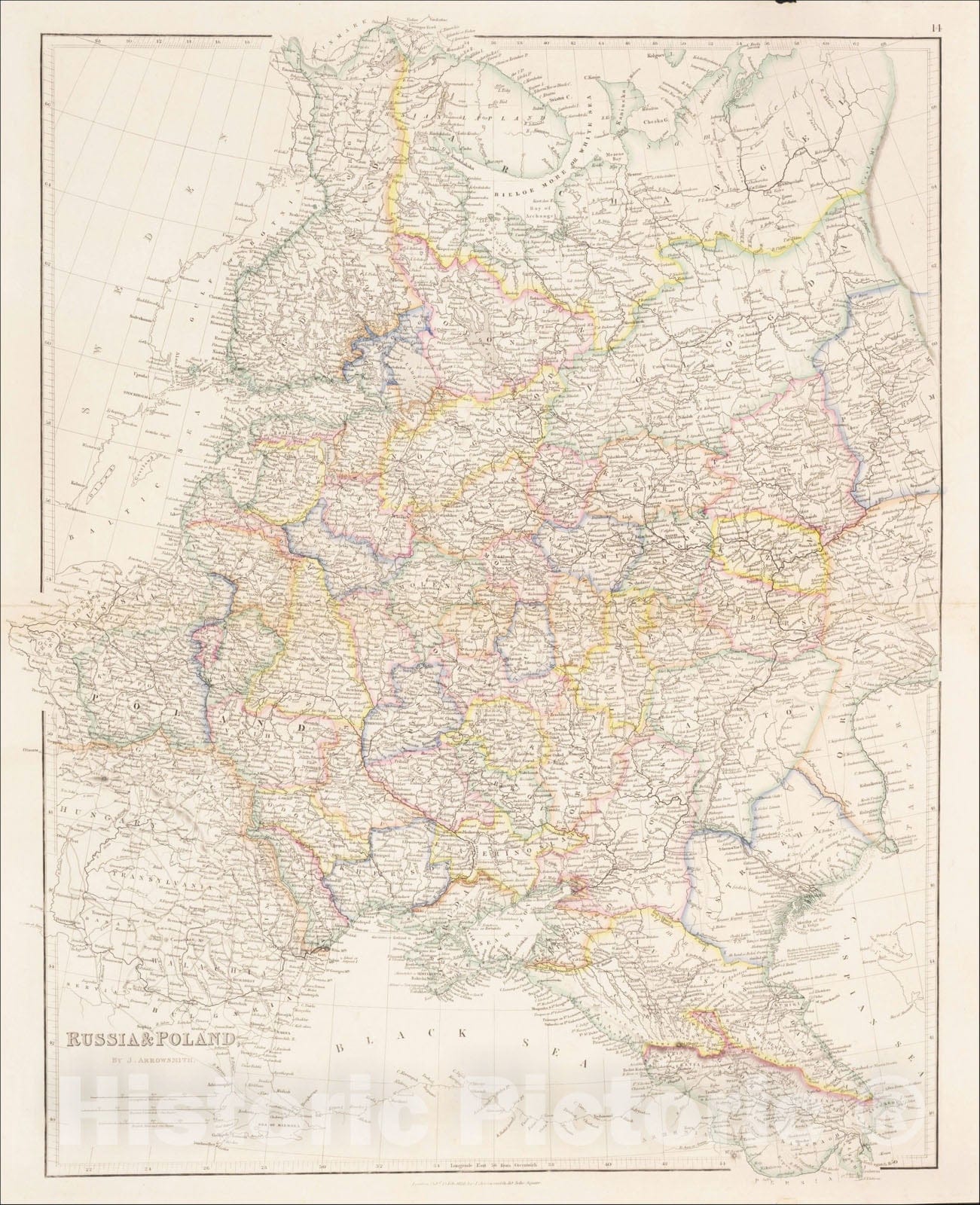 Historic Map : Russia & Poland, 1858, John Arrowsmith, Vintage Wall Art
