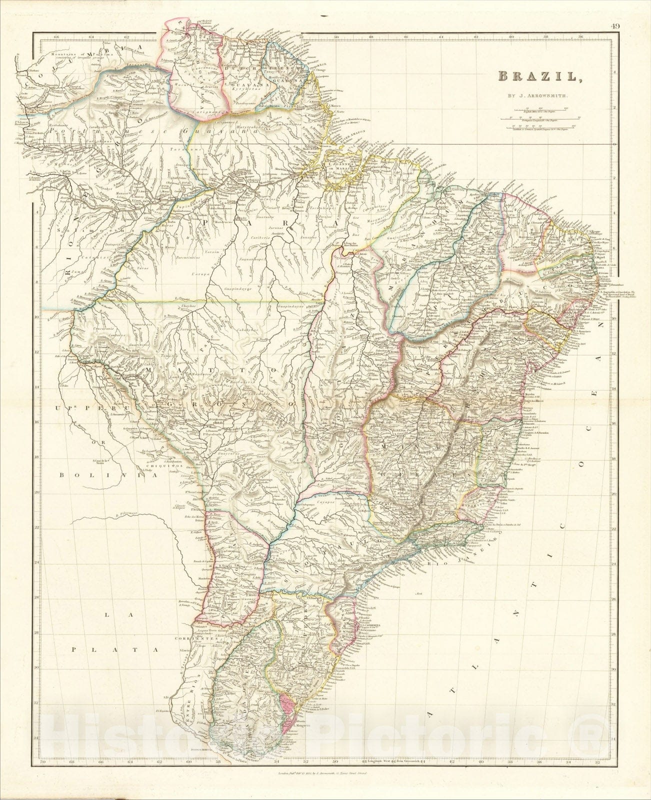 Historic Map : Brazil, By J. Arrowsmith, 1832, John Arrowsmith, Vintage Wall Art