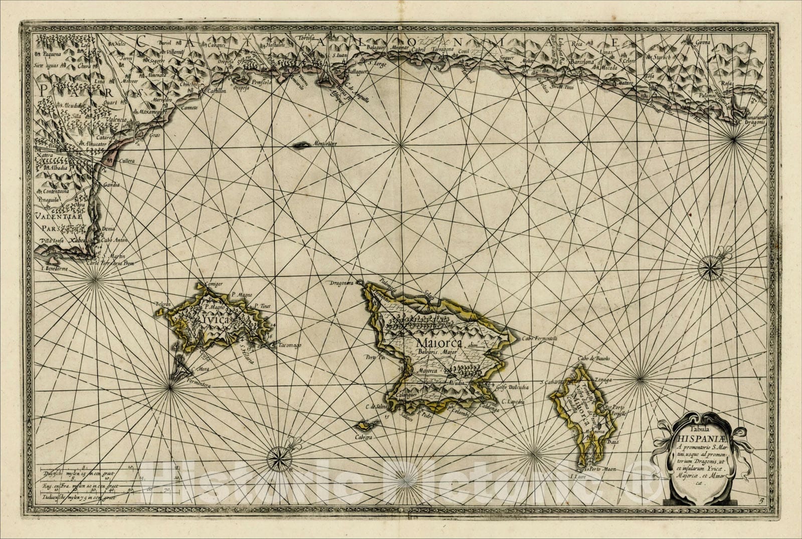 Historic Map : Tabula Hispaniae a Promontorio S. Martini usque ad promontorium Dragonis, ut et insularum Yvicae, Majorcae et Minorcae, 1654, , Vintage Wall Art