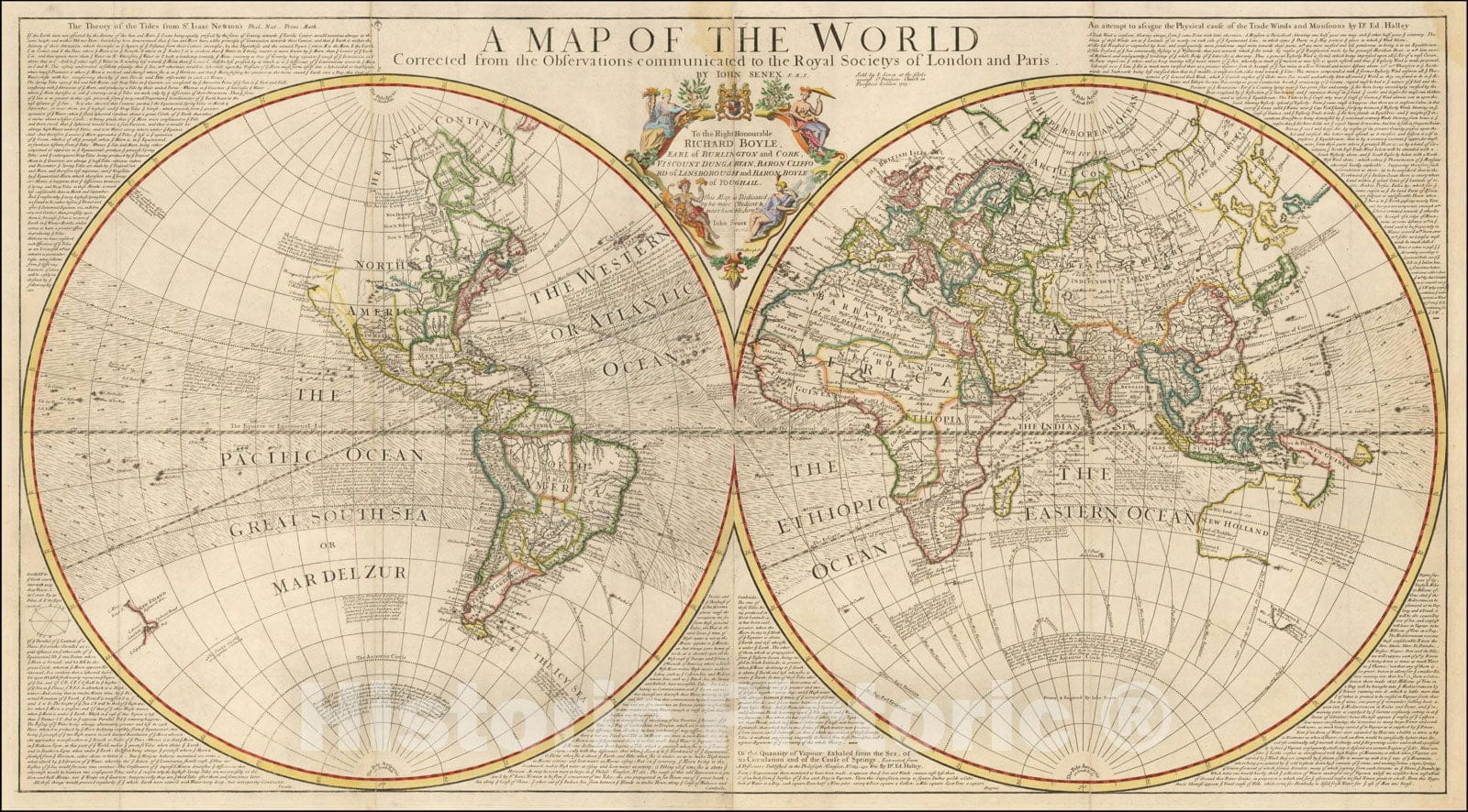 Historic Map : A Map of the World Corrected from the Observations Communicated to the Royal Societys of London and Paris., 1725, John Senex, Vintage Wall Art