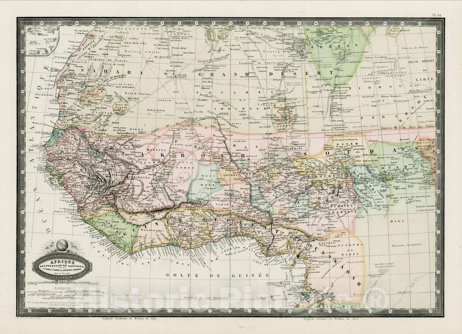 Historic Map : Afrique Occidentale et Centrale, le Sahara, le. Takrour, la Senegambie, l'Ouankarah, et les lies du Cap Vert, 186, 1860, F.A. Garnier, Vintage Wall Art