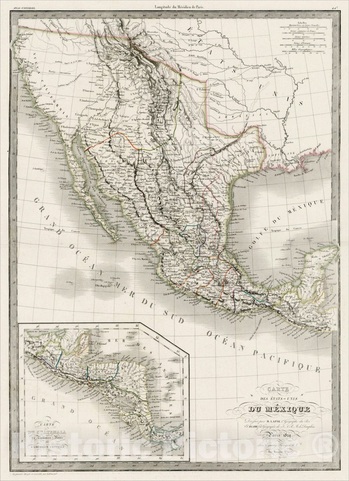 Historic Map : Carte Des Etats-Unis Du Mexique, 1829, 1829, , Vintage Wall Art