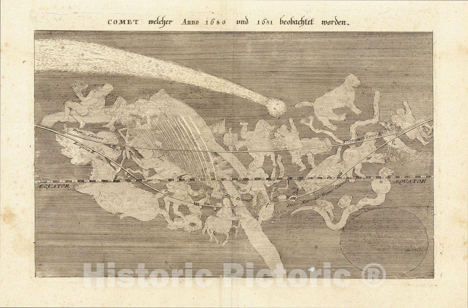 Historic Map : Comet Welcher Anno 1680 und 1681 beobachtet worden, 1696, Matthaus Merian, Vintage Wall Art