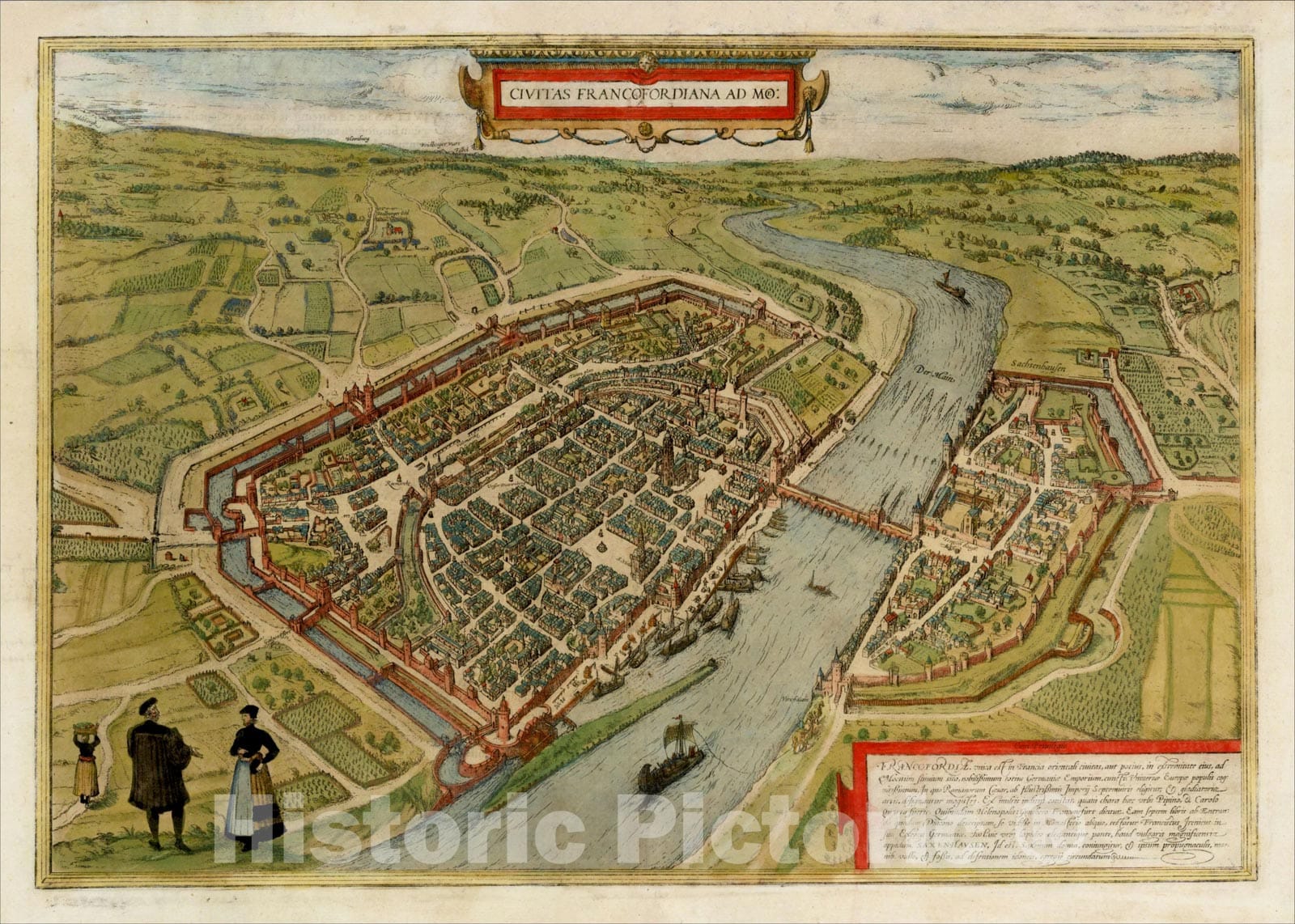 Historic Map : Civitas Francofordiana Ad Mo: 1572, Georg Braun, Vintage Wall Art