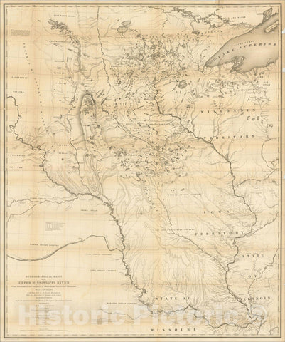 Historic Map : Hydrographical Basin of the Upper Mississippi River from Astronomical and Barometrical Observations Surveys, 1845, , Vintage Wall Art