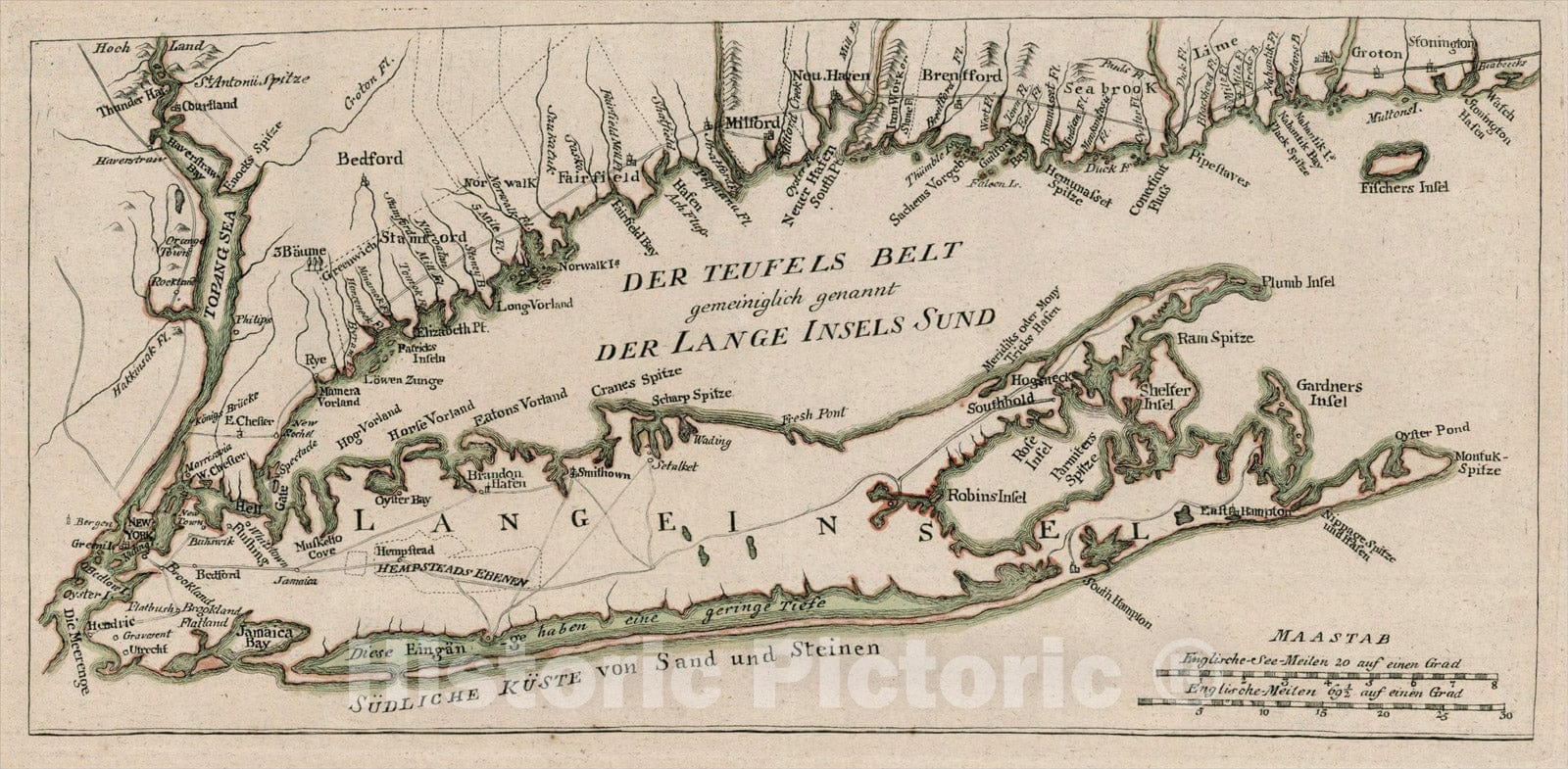Historic Map : Der Teufels Belt gemeiniglich genannt der Lange Insels Sund [Long Island Sound & Vicinity], 1776, Johann Carl Muller, Vintage Wall Art