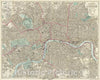 Historic Map : Bacon's New Map of London Divided into Half Mile Squares and Circles., c1890, G.W. Bacon & Co., Vintage Wall Art
