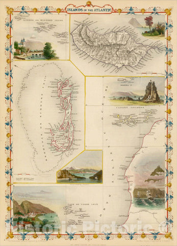 Historic Map : Islands in the Atlantic [Bermuda, Madeira, Canaries, Azores and Cape Verde Islands], 1851, John Tallis, v2, Vintage Wall Art