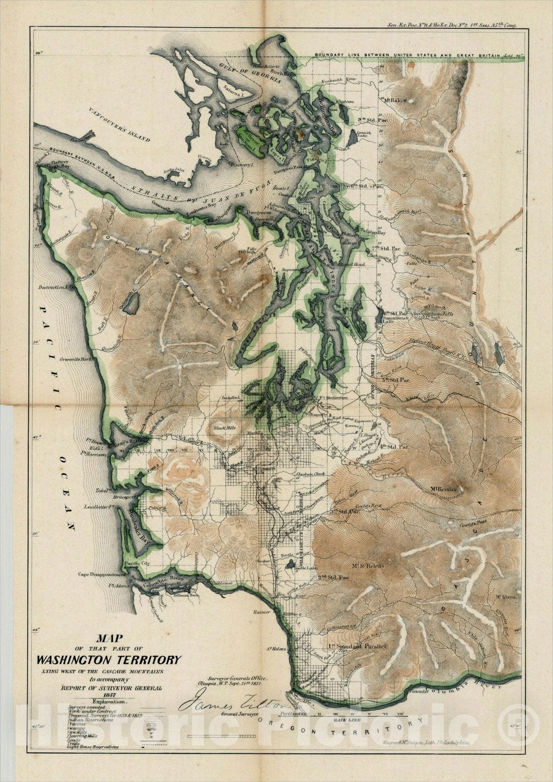 Historic Map : Map of that part of Washington Territory lying west of the Cascade Mountains, to accompany report of Surveyor General, 1857., 1857, v1, Vintage Wall Art