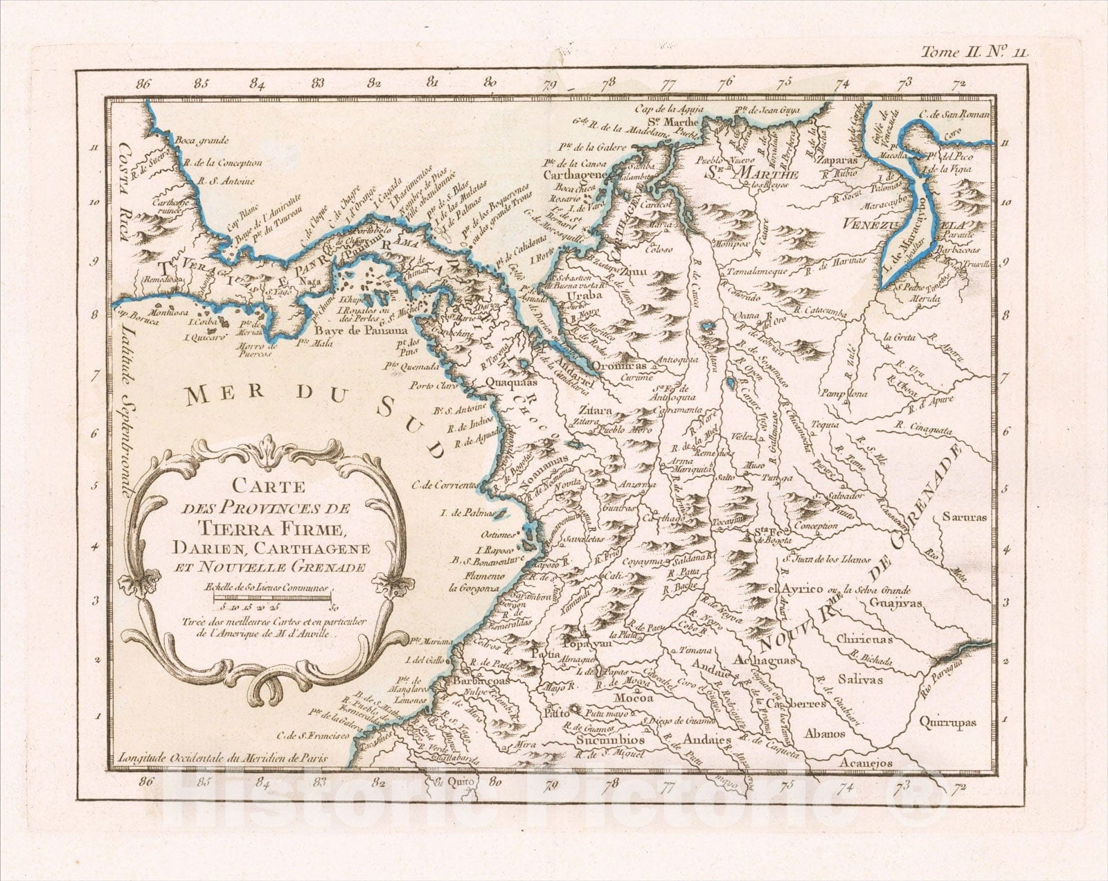 Historic Map : Carte des Provinces de Tierra Firme, Darien, Carthagene et Nouvelle Grenade, 1764, Jacques Nicolas Bellin, Vintage Wall Art