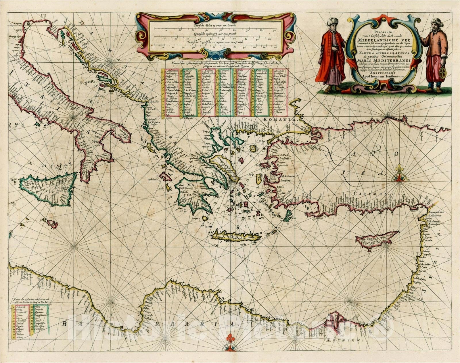 Historic Map : Pascaarte Van't Oostelyckste deel vande Middelandsche Zee, [shows Cyprus], 1650, Jan Jansson, Vintage Wall Art