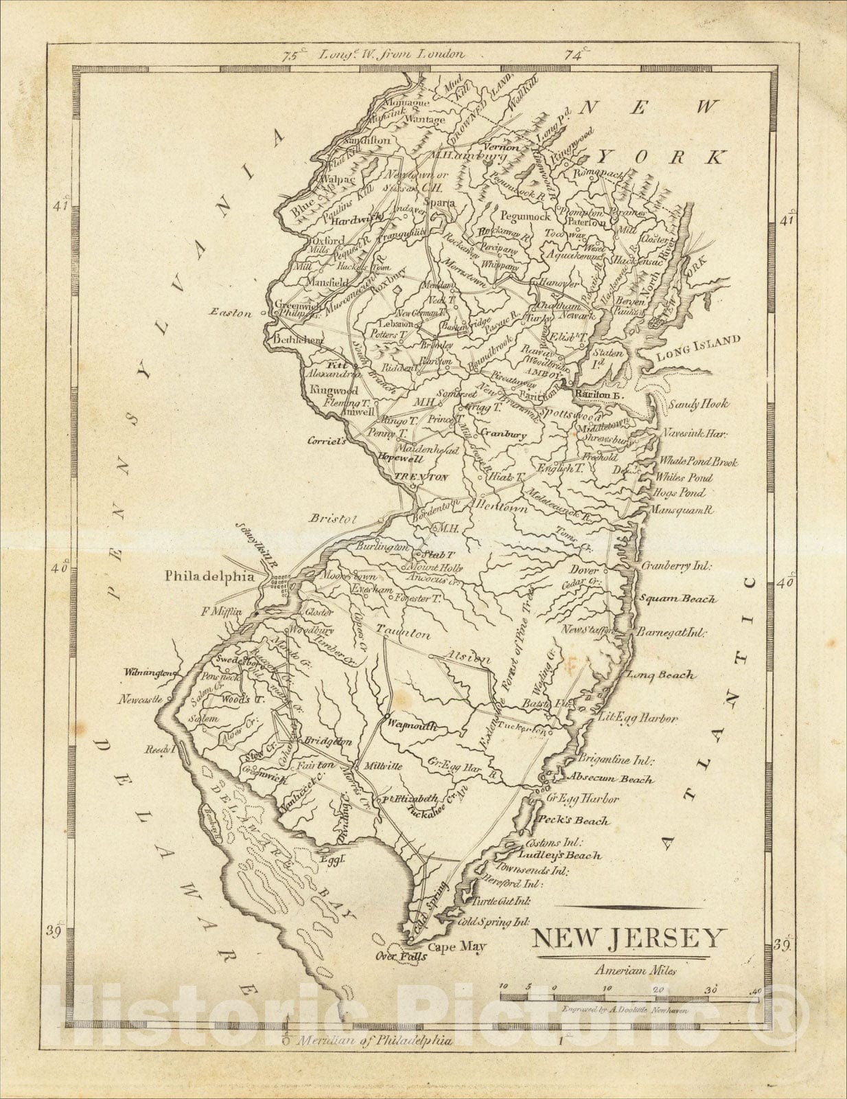 Historic Map : New Jersey, 1814, Mathew Carey, Vintage Wall Art
