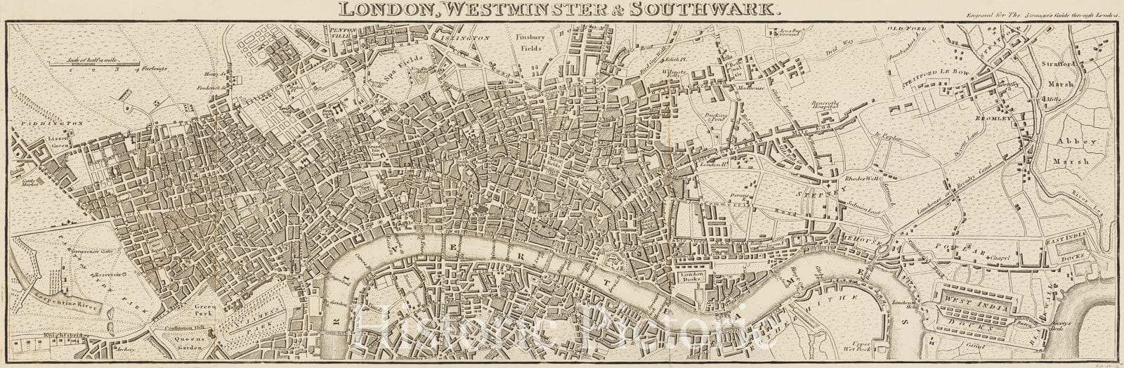 Historic Map : London, Westminster and Southwark, 1808, James Cundee, Vintage Wall Art