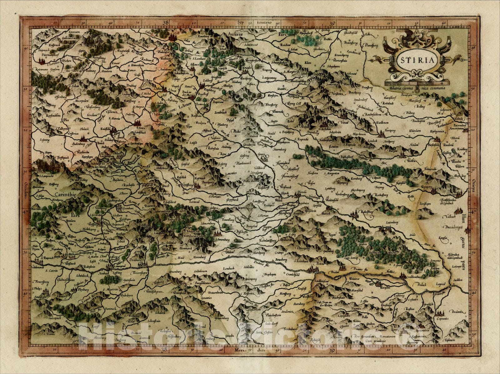 Historic Map : Stiria (Old Color), 1595, Gerhard Mercator, Vintage Wall Art