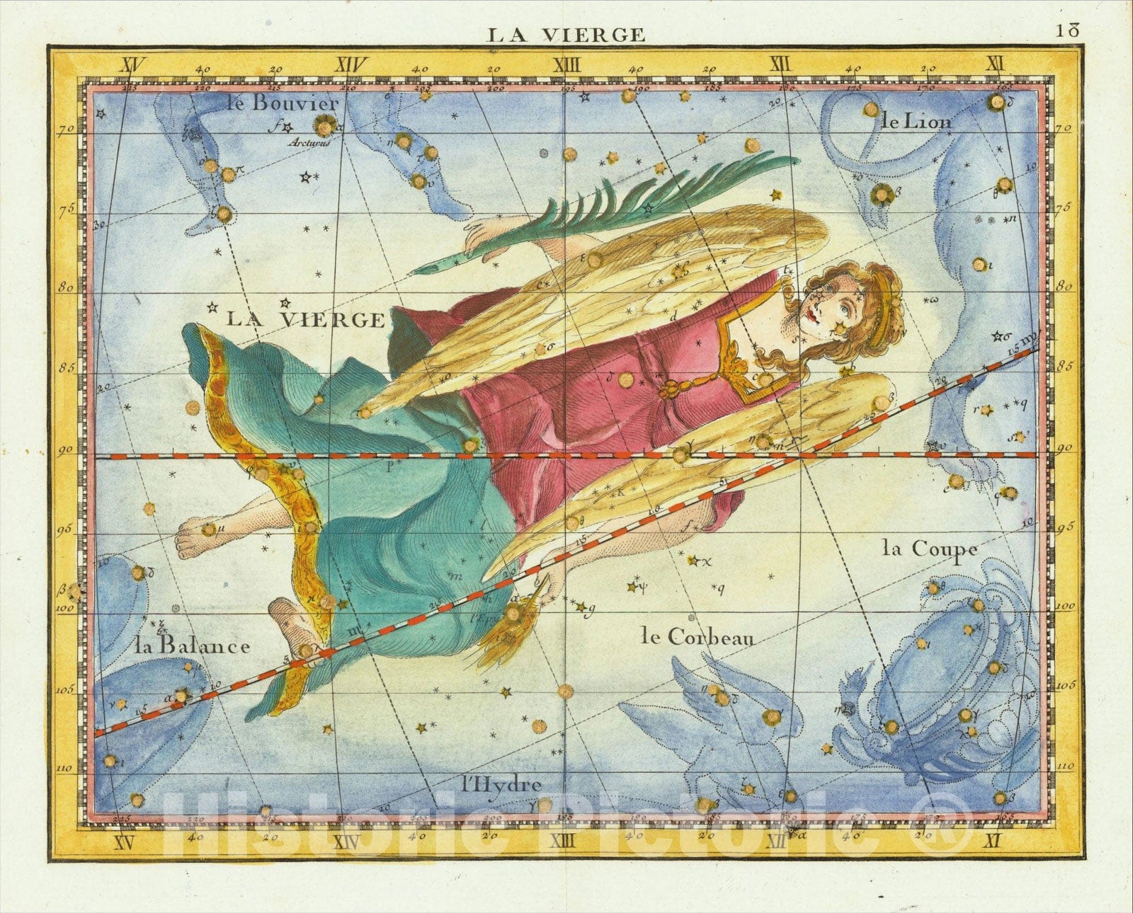 Historic Map : La Vierge (Virgo), 1795, John Flamsteed, Vintage Wall Art