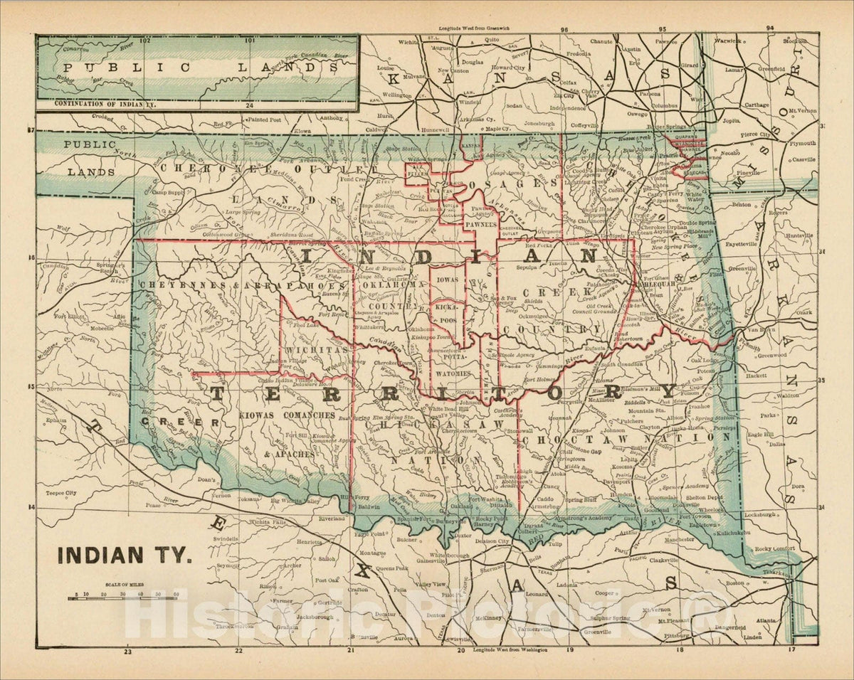 Historic Map : Indian Ty., c1885, Standard Atlas of the World, Vintage ...