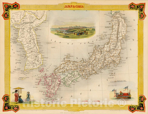 Historic Map : Japan & Corea, 1851, John Tallis, v2, Vintage Wall Art