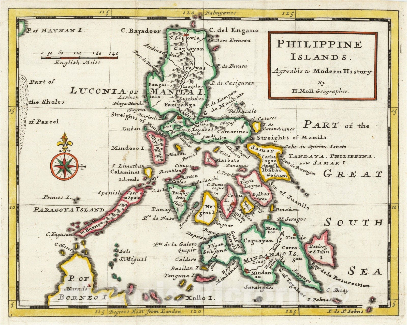 Historic Map : The Philippine Islands. Agreeable to Modern History., c1708, Herman Moll, Vintage Wall Art