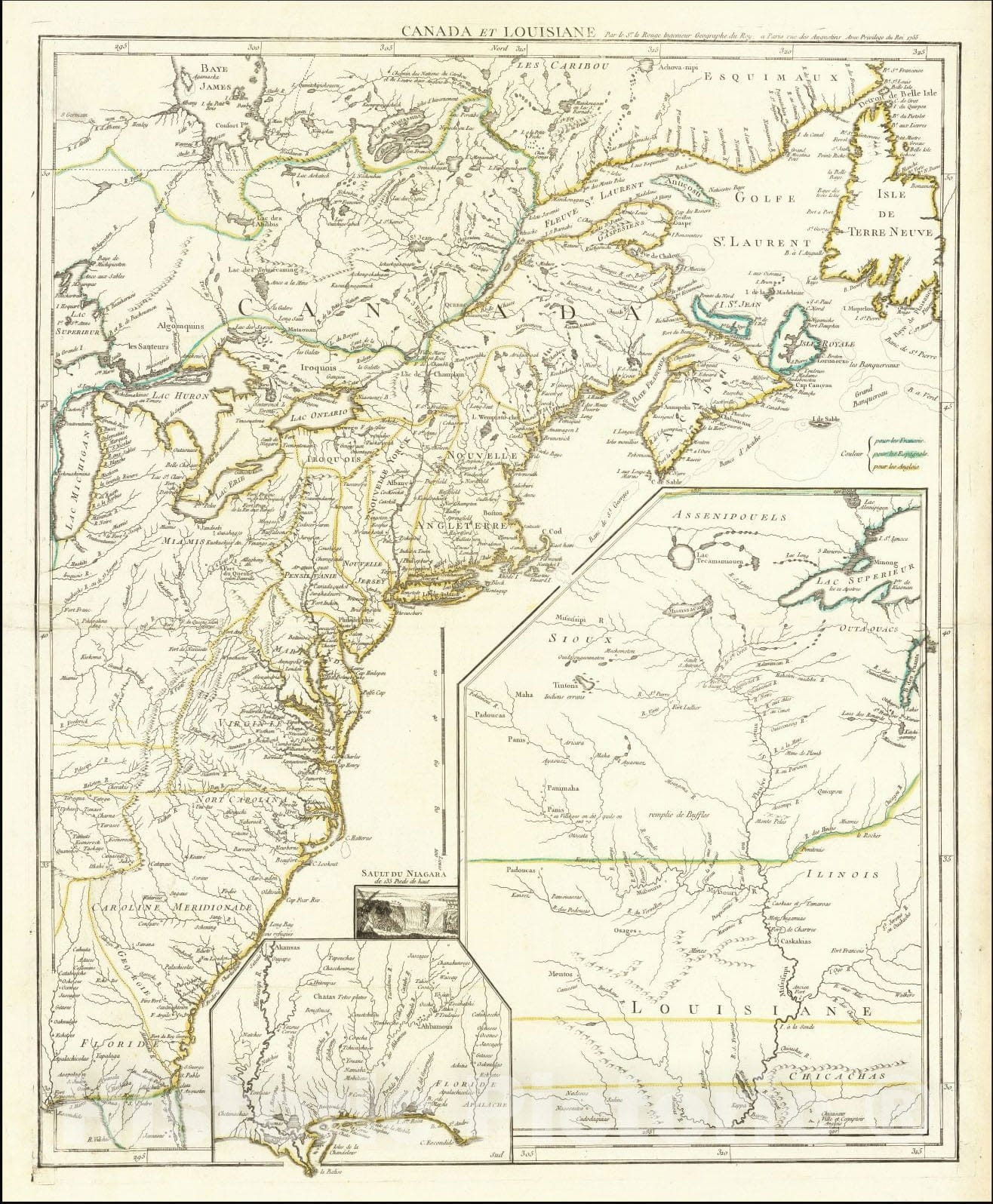 Historic Map : Canada et Louisiane Par le Sr. Rouge Geographe du Roy, 1755, 1755, George Louis Le Rouge, Vintage Wall Art