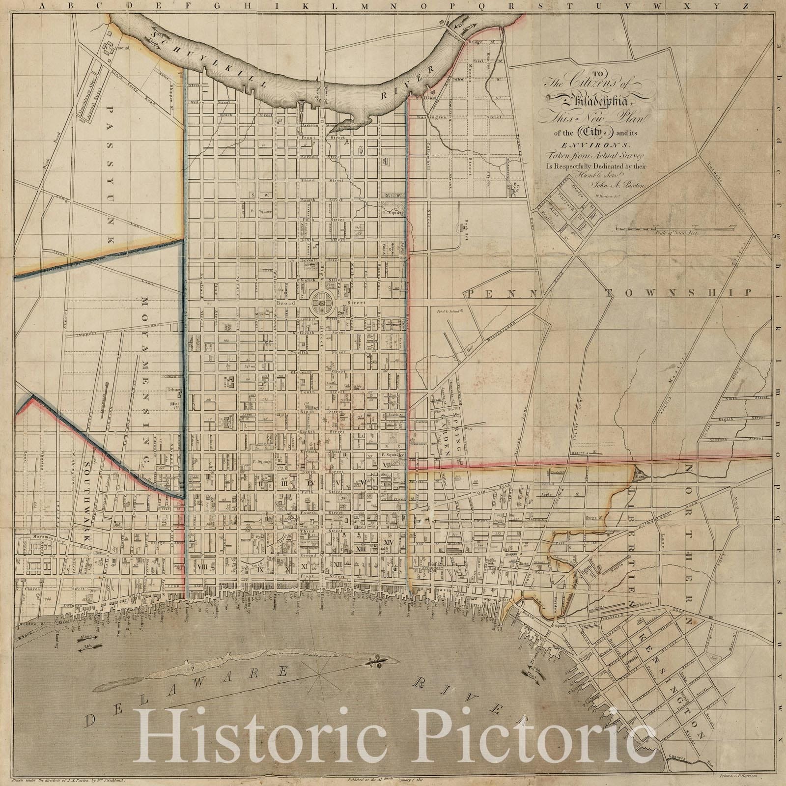 Historic Map : To The Citizens of Philadelphia, This New Plan of the City and its Environs, 1811, , Vintage Wall Art