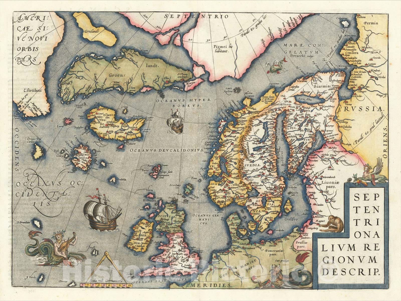 Historic Map : Septentrionalium Regionum Descrip., 1592, Abraham Ortelius, Vintage Wall Art