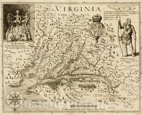 Historic Map : Virginia, 1627, John Smith, Vintage Wall Art