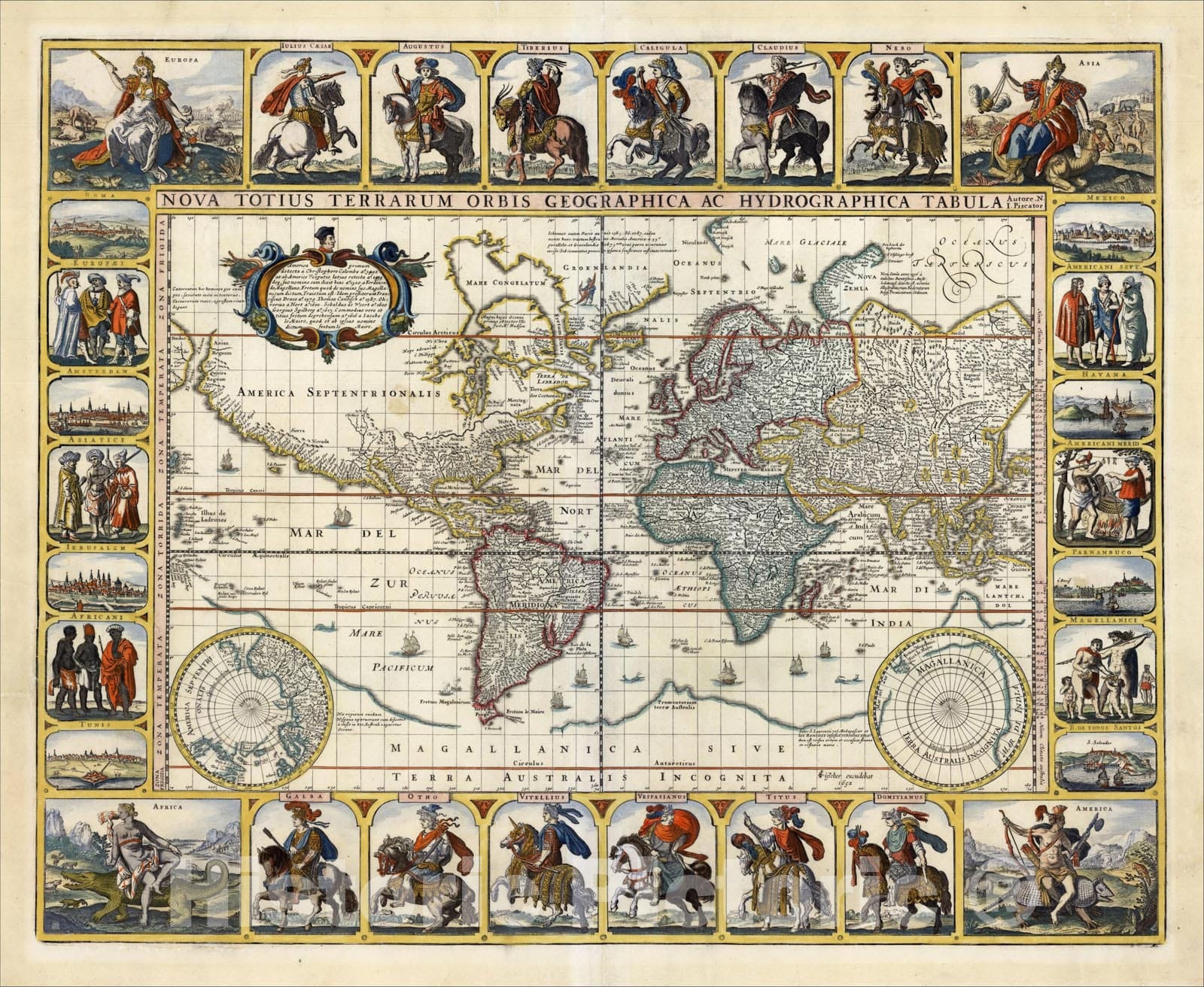 Historic Map : Nova Totius Terrarum Orbis Geographica Ac Hydrographica Tabula Autore N I Piscator, 1652, 1652, , Vintage Wall Art